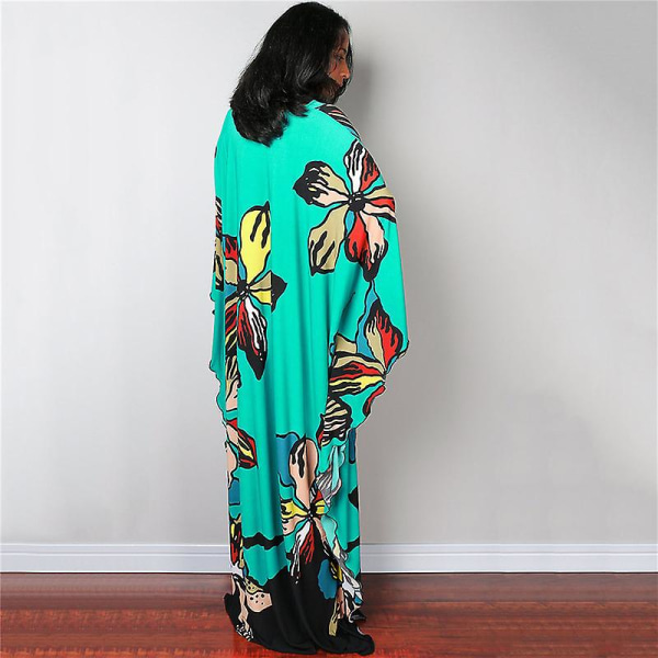 Maxiklänning med print för damer Batwing Sleeve Beach Dress Plus Size Sundress Beachwear Kaftan Cover-ups Dn0530