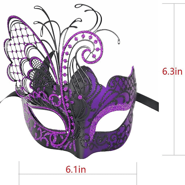 Fjärilsmask i metall med strass för venetianska kvinnor för maskerad/mardi gras-fest/sexig kostymbal/bröllop (lila)