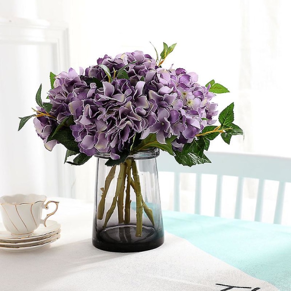 2pcs Silk Hydrangea Faux Flower Head With Stems For Wedding Home Decor（Purple）