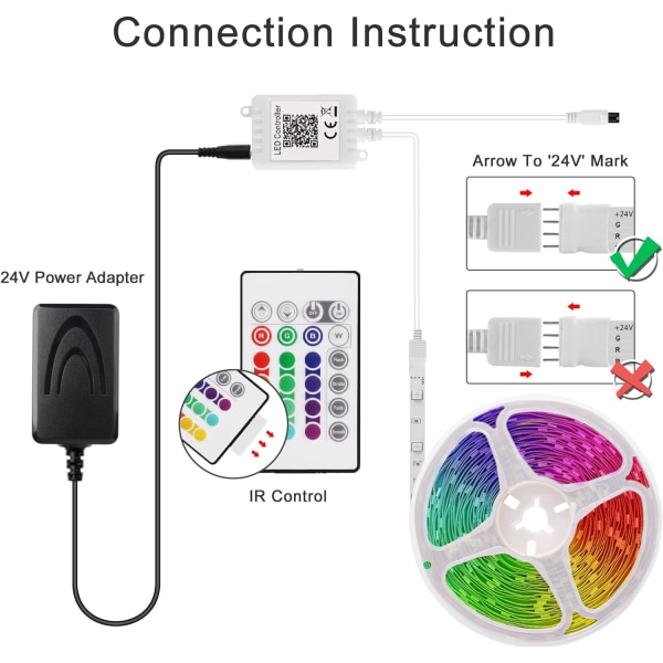 10M LED-stripe, Bluetooth LED-striper med APP-kontroll og 20 knapper