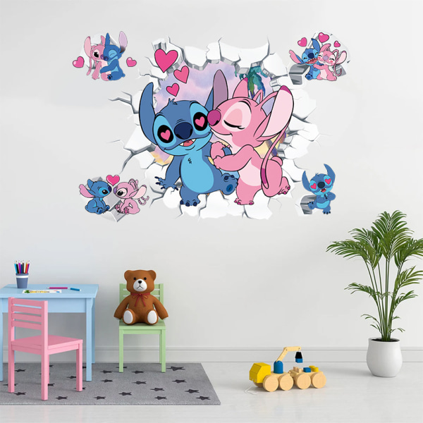 Stitch og Angel 3D veggklistremerke, tapet, PVC, 50cm*36cm