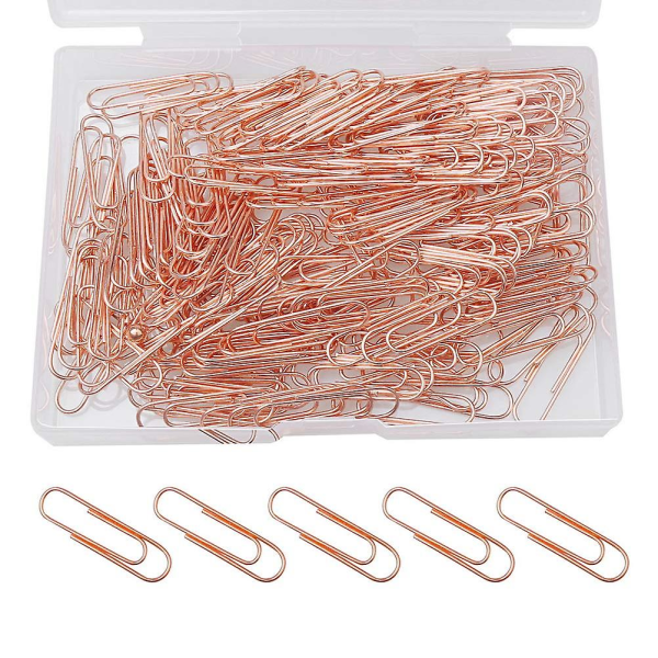 200 Pcs Rose Gold Paper Clips, 28mm Metal Paper Clips With Plastic Box Medium Size Paperclips For Office, School Home