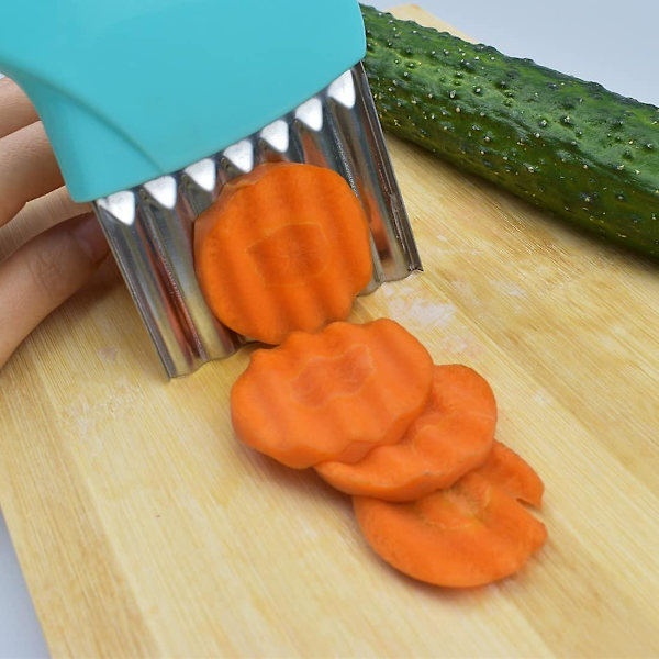 Kartoffel Chipper Rustfrit Stål Bølget Blad Chips Cutter Crinkle Slicer Grøntsagshakker Blå