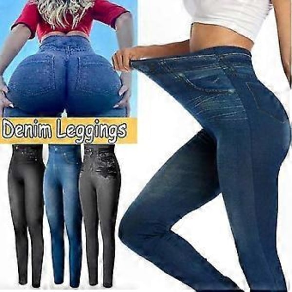 Naisten korkeavyötäröiset täyspitkät farkkuleggingsit Blue 4XL