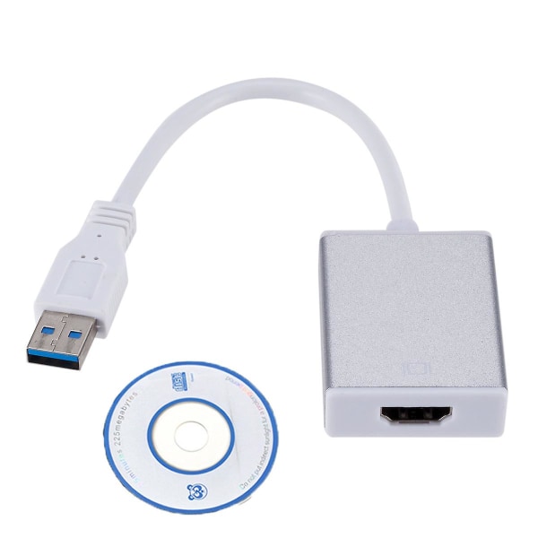 USB till HDMI-adapter, USB 3.0 / 2.0 till HDMI 1080p Full Hd Video Audio Multi Monitor Converter Adapter（Silver）