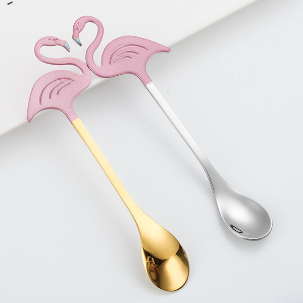 2 stk. Flamingo teskeer Teskeer Dessertskeer Skovl Rustfrit