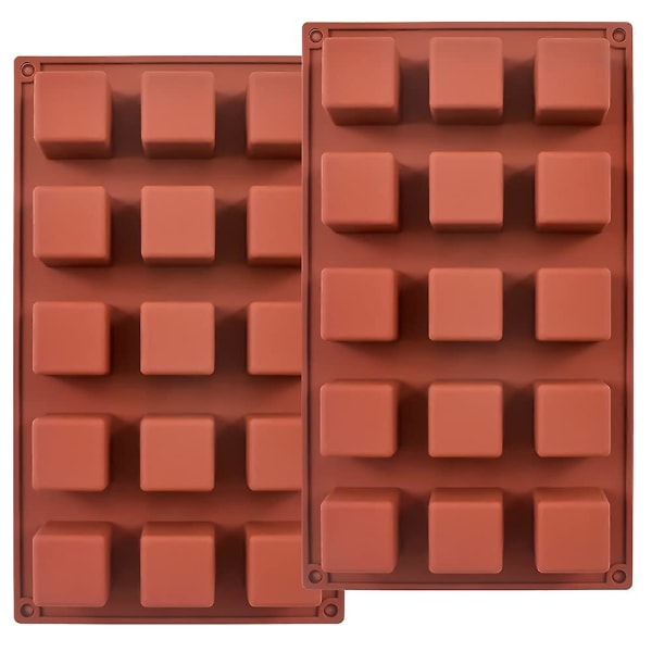 15 hulrom 1,4 tommer firkantet silikonform, kubeform for å lage sjokoladegodteri, kake, isbitbrett, trøffelpraliner, pakke med 2
