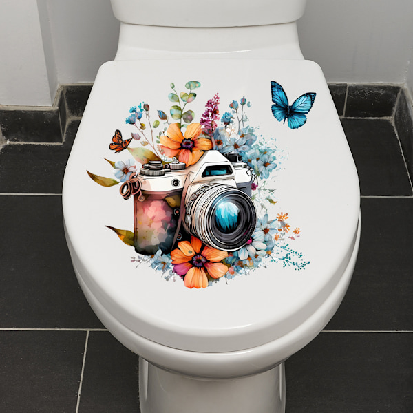 Kamera og sommerfugl klistermærker, badeværelse toilet klistermærker, 30x30 cm