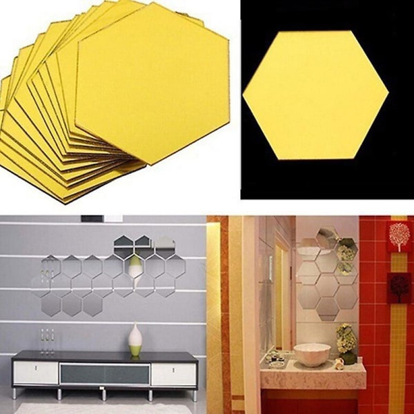 12 st Hexagon Mirror Väggdekaler, Akrylspegel Självhäftande, avtagbara klistermärken för hem, sovrum, vardagsrumsinredning（100X85X50MM Röd）