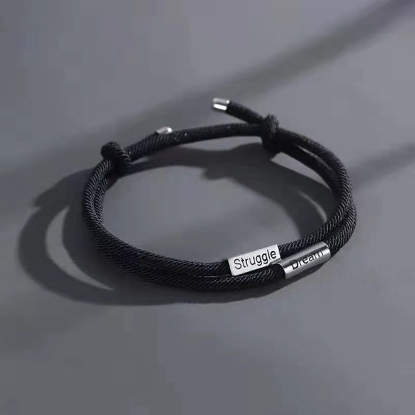 Flätat armband, "Struggle Dream", justerbart, svart