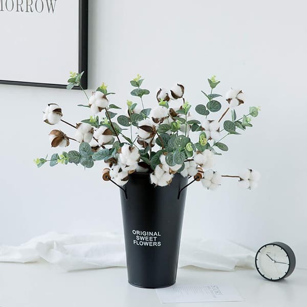 6 bomullsstjälkar, 54cm bomullsblommor, 4 bomullshuvuden, varje stjälk, e