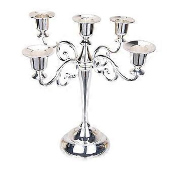 Lysestake for Søylelys Kandelaber Lysestake 5 Lys Sink Legering 5 Armer Lysestake for Borddekorasjon Eventmiddag (sølv) silver