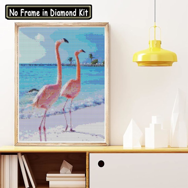 DIY 5D timanttimaalaus Punainen lintu Eläin, Flamingo Taide Taivas Ranta C