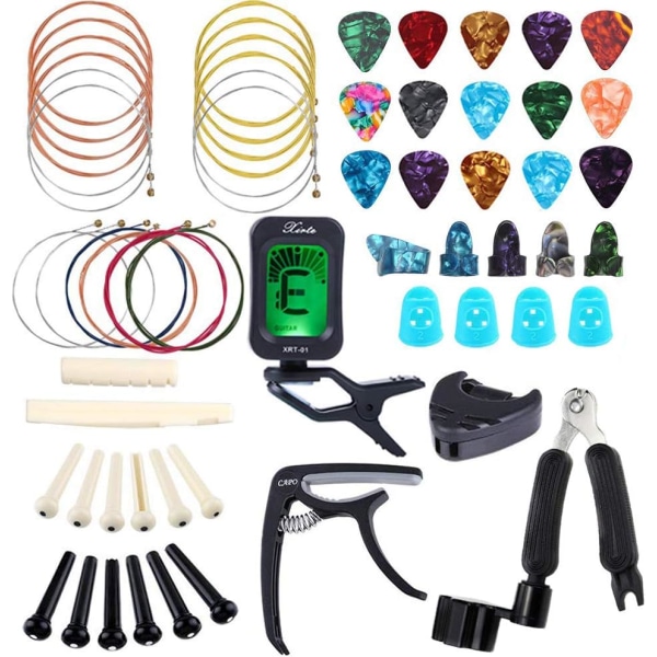 60 PCS Guitar Accessories Kit including Picks, Tuner, Capo, 3 in