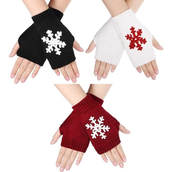 3 par halvfinger julhandskar för kvinnor Winter Snowflake W