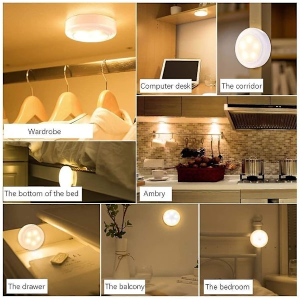 Kaapin lamppu Kaapin lamppu Led Kaukosäädin Himmennettävä Keittiön lamppu Kaapin valo Seinävalaisin Paristolla (6 kpl)