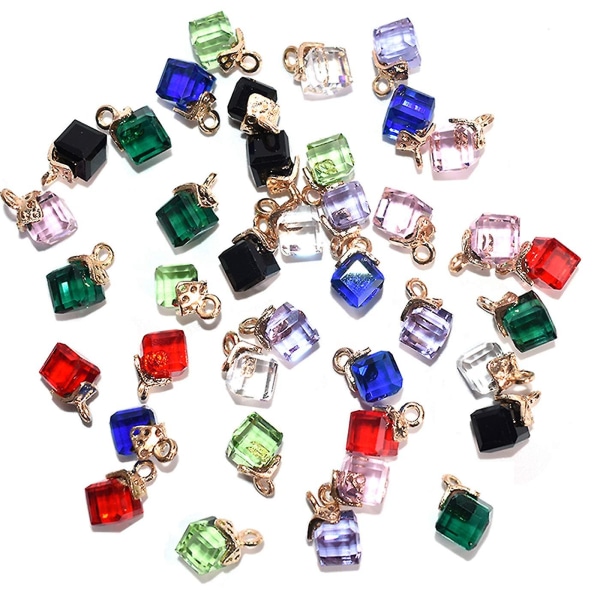 40 stk kube krystall charms assortert anheng gullbelagt fargerik delikat dråpe dinglende for halskjede armbånd ankel ørepynt hårpynt krystall charms F