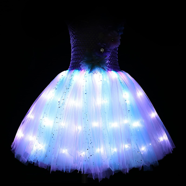Prinsessa Tutu Tytöt Led Valo Ylös Mermaids Prinsessa Mekko Syntymäpäiväasu Halloween Pukuun（S(2-3Y) Violetti）