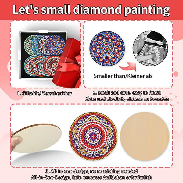 8 st diamantunderlägg med hållare, hantverk för vuxna, mandalaunderlägg för att måla själv, underlägg för diamond painting
