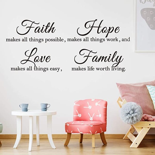 3 ark Vinyldekaler Faith Hope Love Family Inspirerande vägg