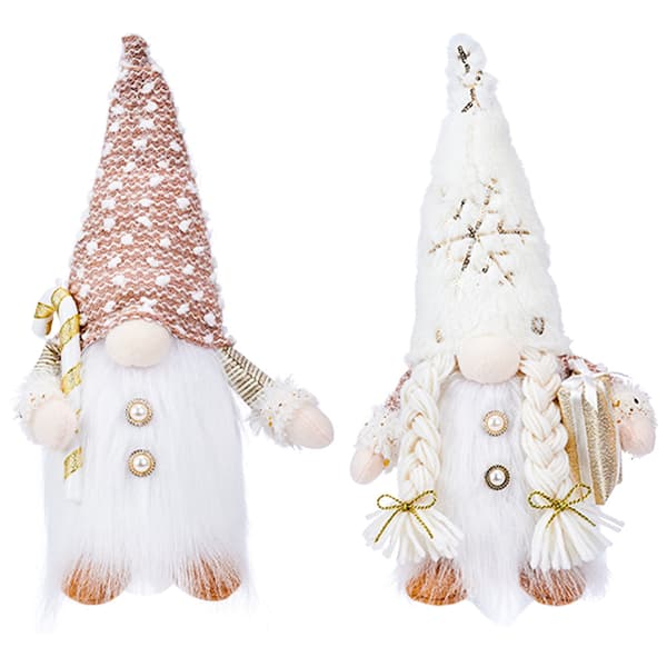 Lysende nisse julepynt, 2 stk. lyserød og hvid jul