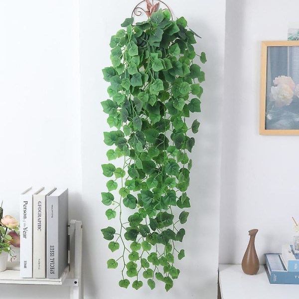 2 förpackningar hängande växter Falska konstgjorda murgröna vinstockar gröna, konstgjorda hängande vinstockar Vårblad hängande