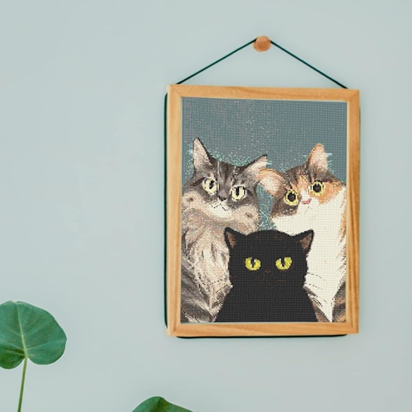 Kolme söpöä kissaa timanttimaalaussetti, 5D DIY digitaalinen timanttimaalaussetti