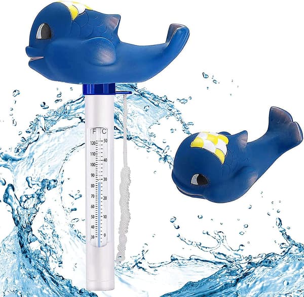 Pooltermometer, flytande pooltermometer, blå val