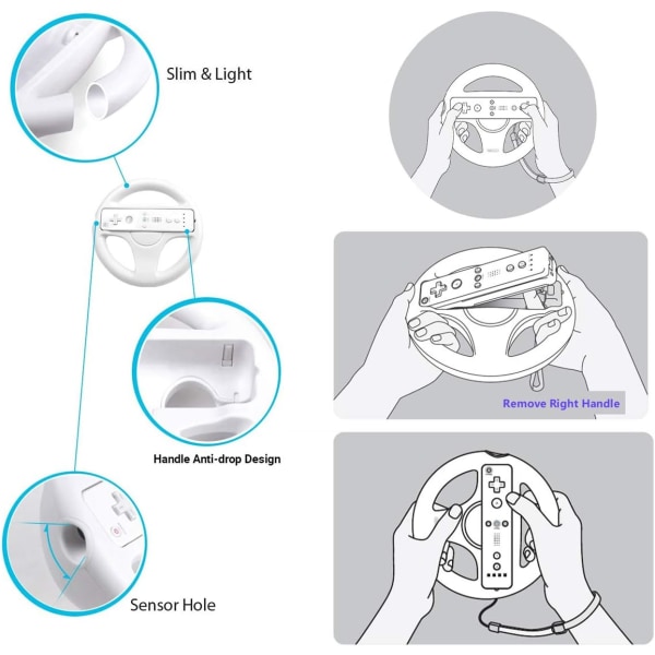 2 kpl kilpa-ajon ohjauspyörää rannehihnalla Wii- ja Wii U -konsoleille