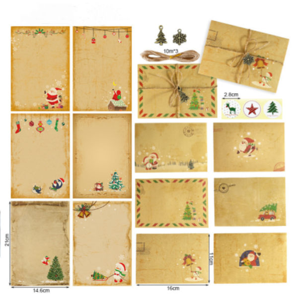 Kraftpapir vintage julebrevkonvolutter, 30 julekonvolutter