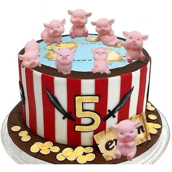 8st miniatyr gris figurer, gris Cake Topper Cupcake Topper, Pig Cerdo Characters Mini Toy, Pig Cake