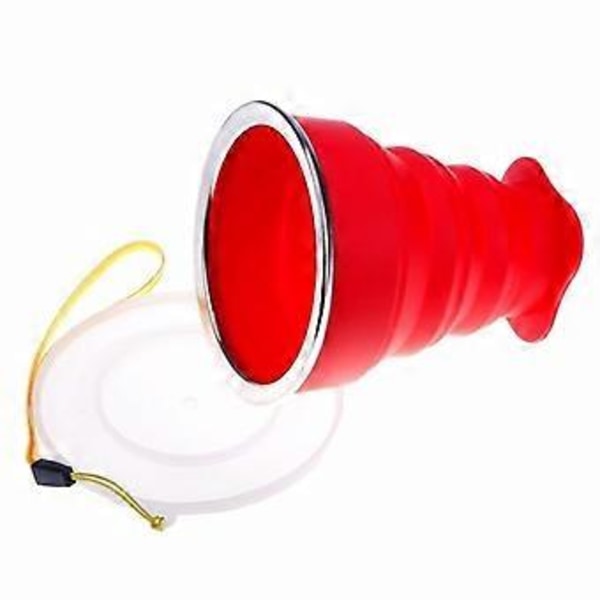 Bärbar hopfällbar silikonmugg med lock för utomhusbruk, kaffemugg, campingmugg Red
