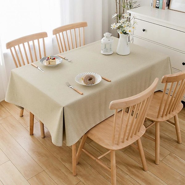 Neliömäinen pöytäliina, vedenpitävä polyesteripöytäliina, ruudullinen ruudullinen ruokapöydän suojus, tahrankestävä kotiin (beige)