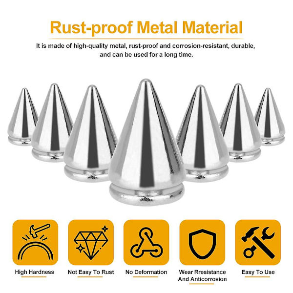 50 stk kjeglestudds pigger 10*26mm punk pigger studds kule metall pigger nagle skrue bak kule pigger for klær skinnjakke diy håndverk belte veske bh