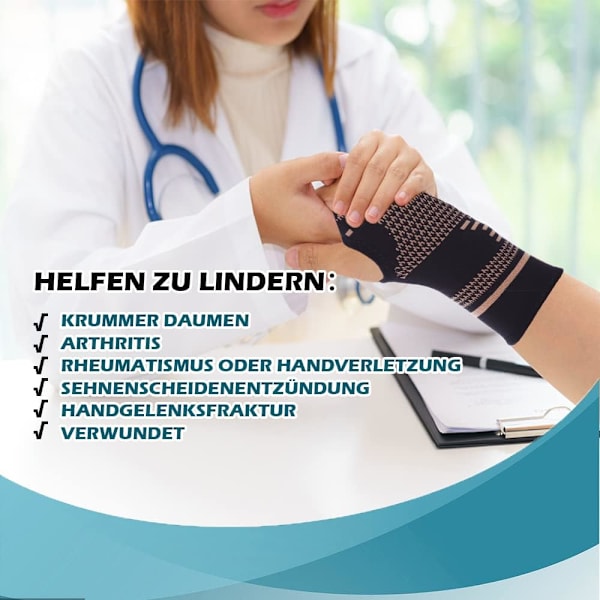 Et par sorte kompressionsarmbånd i M, håndledsskinne kobber