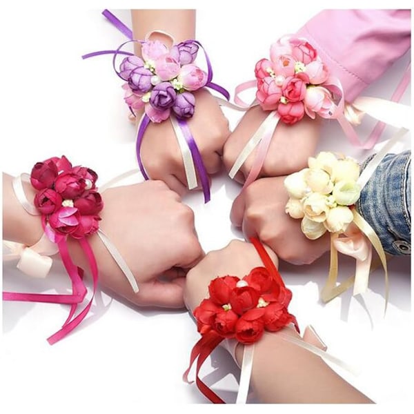 6 stk tilfeldig klutfarge simulerte perleblomsterarmbånd bryllup