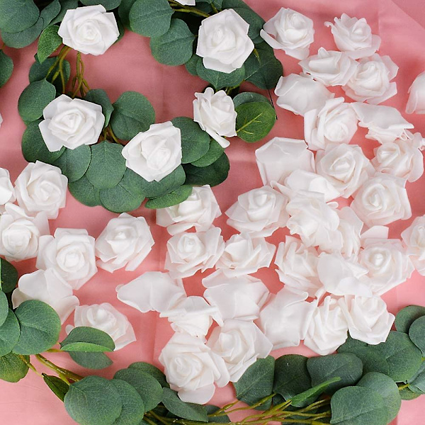 100 stk. Kunstige Hvide Roser 7 Cm Blomster, Blomsterhoveder Hvide Ornamenter, Bryllupsbanket Hvide Hår Ornamenter（hvid）