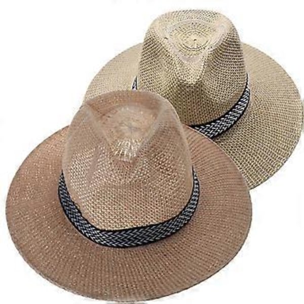 Herr Mesh Täckt Hatt Cowboyhatt Herr Dam Halmhatt med Vindtätt Rep för Solhatt för Utomhussporter Vårcamping Grå Gray