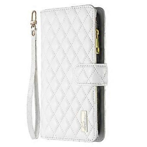 BINFEN COLOR BF Style-15 Fodral till iPhone 16 Pro Max Rombmönstrat Läder Telefonskal White