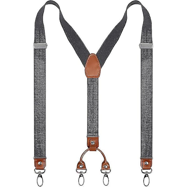 Herre Y-formede brede heavy duty seler med 4 metal clips justerbare elastiske stropper grå