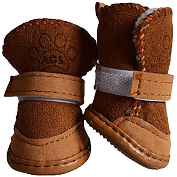 Puppy Cozy Varm Anti Slip Vinterstövlar För Husdjur Fleece Snöskor（2 (Vikt* 3lb) Brun）