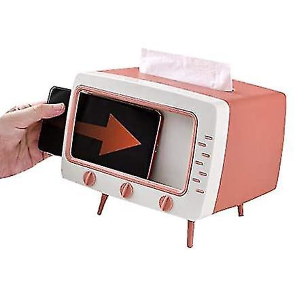 Facial Tissue Box Holder Med Telefonholder Tv-Formet Tissue Og Smartphone Holder Pink