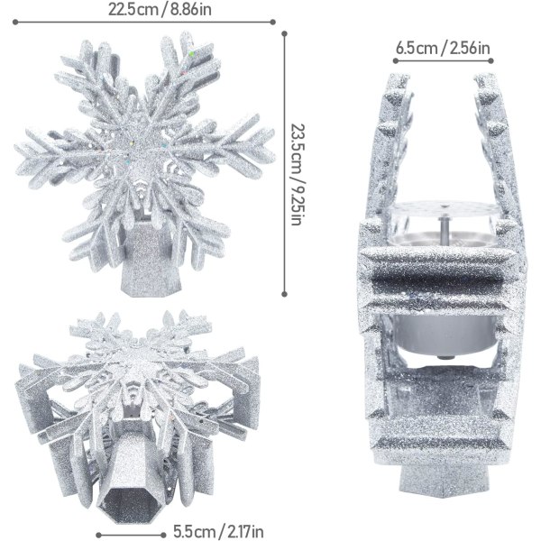 Sølv snøflak juletre topper lys, snøflak juletre topper deksel