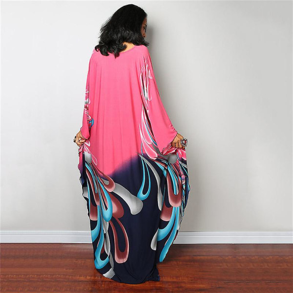 Dame Print Maxi Kjole Flagærme Strandkjole Plus Size Sommerkjole Strandtøj Kaftan Cover-ups Dn0535