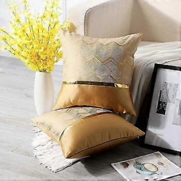 2 stk. dekorative pudebetræk med guld bølgedesign, blødt polyesterstof til sofa, soveværelse, stue