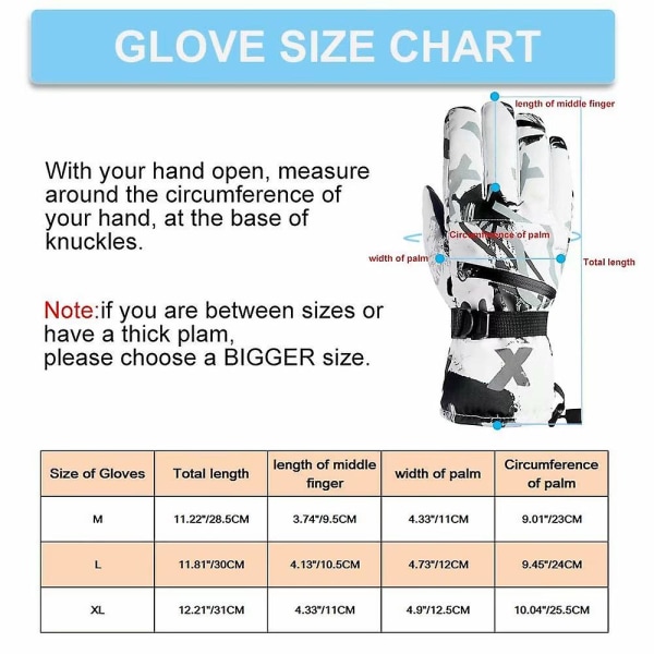 Vinter Skihansker Varmt Fôr Vindtett Vanntett Snøhansker（L Grå*Hvit）