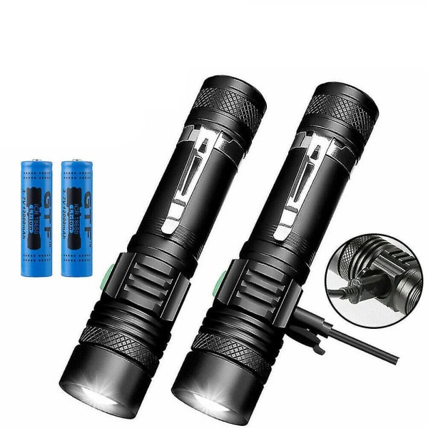 2 stk. 20000lm Shadowhawk lommelygte genopladelig USB T6 LED taktisk lommelygte