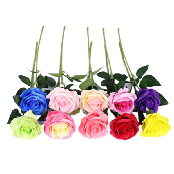 10 st konstgjorda rosor sidenblommor Falskblommande ros brudbuketter för bröllop (ljusrosa)