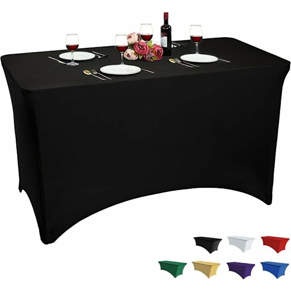 Svart polyesterduk rektangulär passande duk 4ft tät duk rektangel spandex stretch duk bröllop bankett fest cocktail bar hantverksmässor DJ duk,Svart