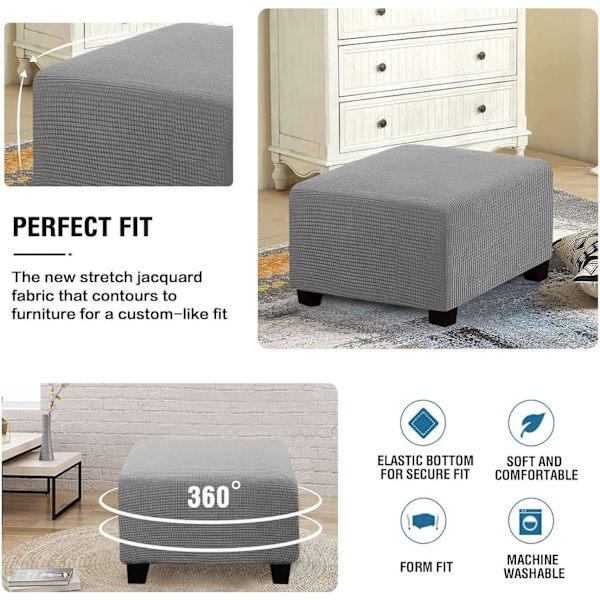 Stor ljusgrå fyrkantig fotpallsskydd stretch ottoman skydd plu